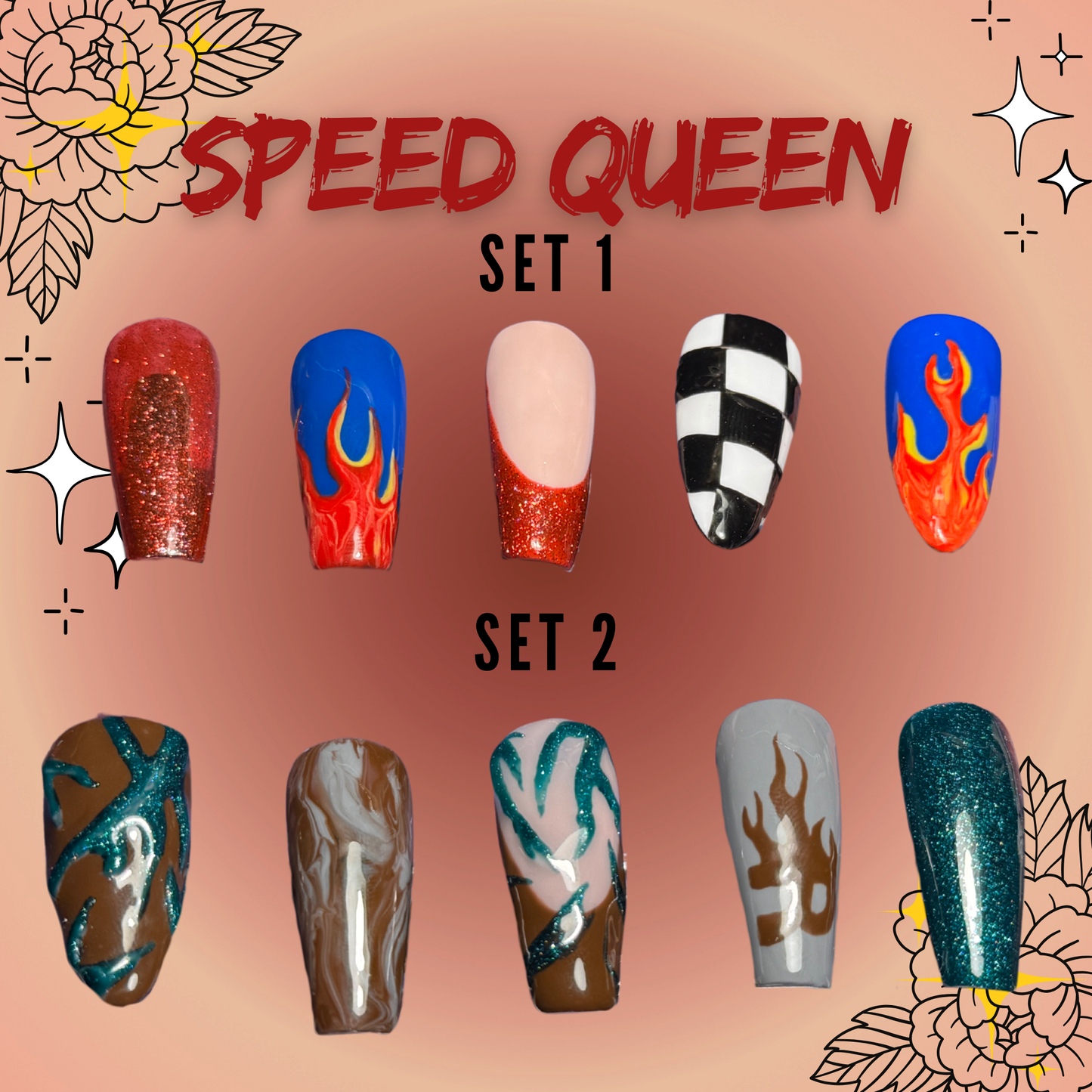 Speed Queen - Cosplay, Press On Nails Set, Theme Park Nails, Nerdy Press On Nails, Alternative Nails
