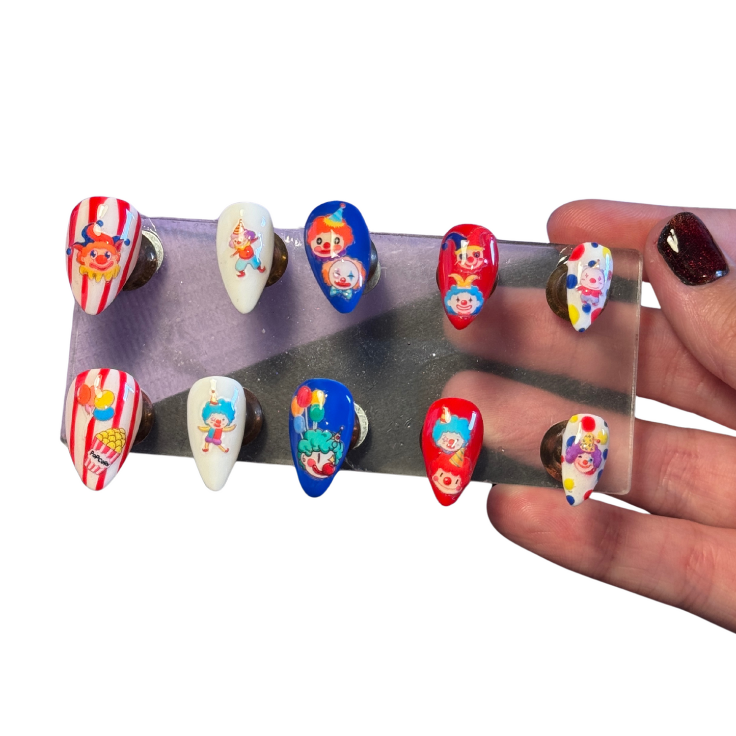 Circus Delights - Cosplay, Press On Nails Set, Horror Nails, Halloween Press Ons, Nerdy Press On Nails, Alternative Nails, Horror Nails, Circus Nails, Clown Nails