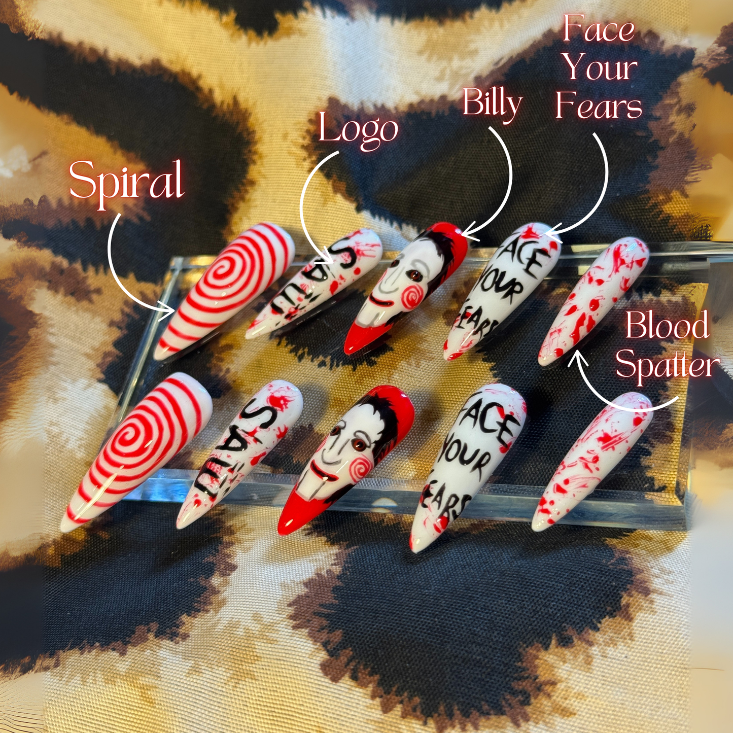 Face Your Fears - Cosplay, Press On Nails Set, Theme Park Nails, Nerdy Press On Nails, Alternative Nails, Horror Nails, Saw Film, Thorpe Park Nails