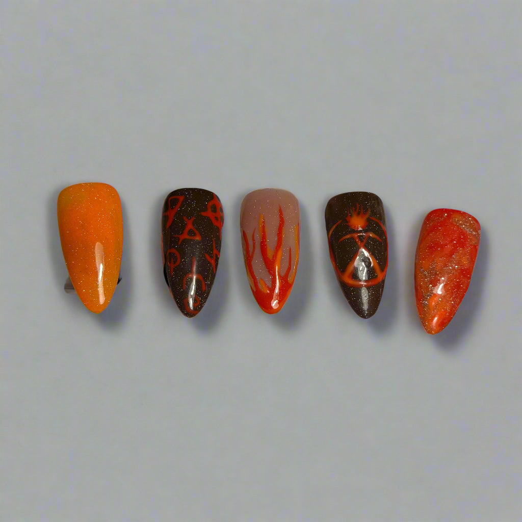 Fire Ritual - Cosplay, Press On Nails Set, Theme Park Nails, Nerdy Press On Nails, Alternative Nails