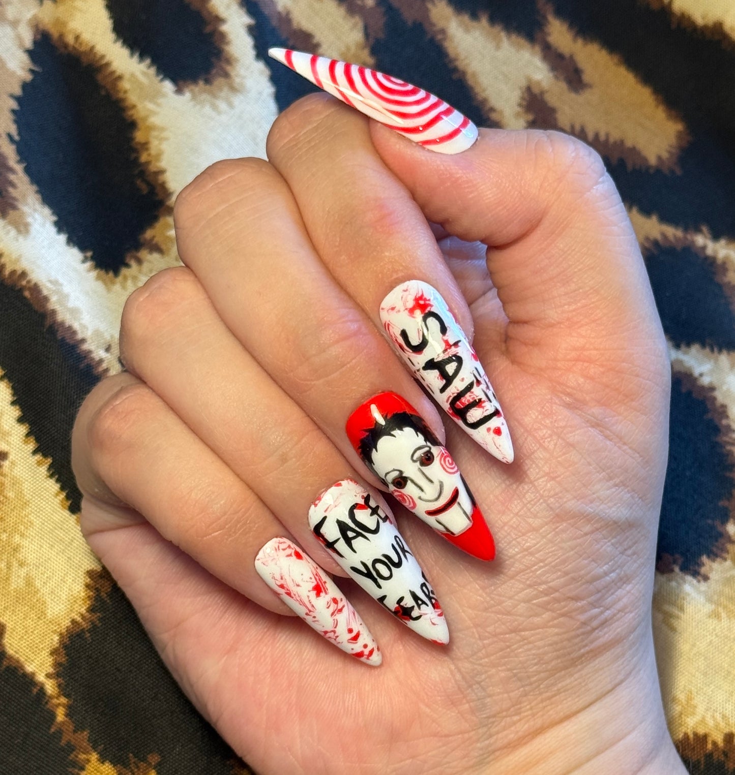 Face Your Fears - Cosplay, Press On Nails Set, Theme Park Nails, Nerdy Press On Nails, Alternative Nails, Horror Nails, Saw Film, Thorpe Park Nails