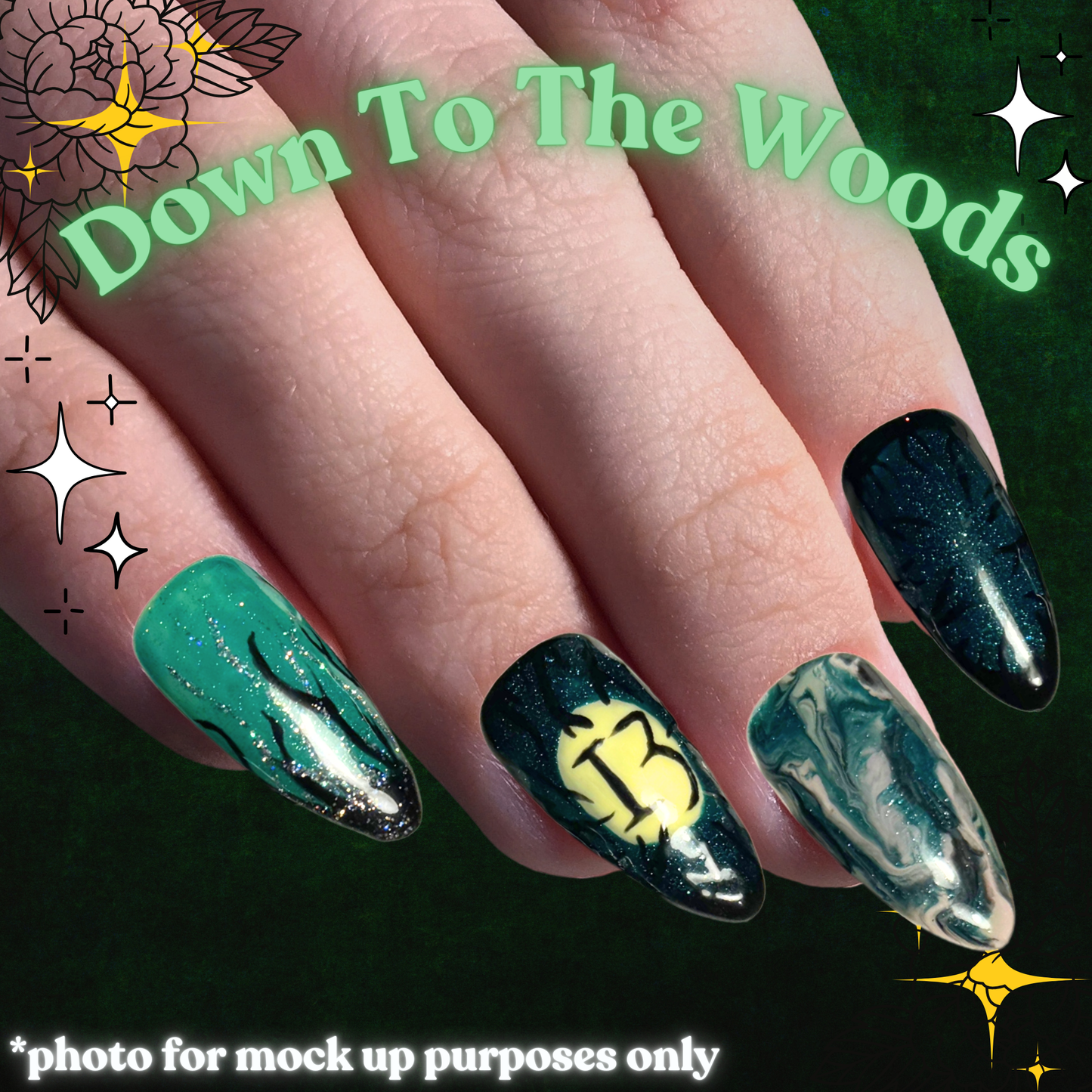 Down To The Woods - Press On Nails Set, Theme Park Nails, Nerdy Press On Nails, Alternative Nails
