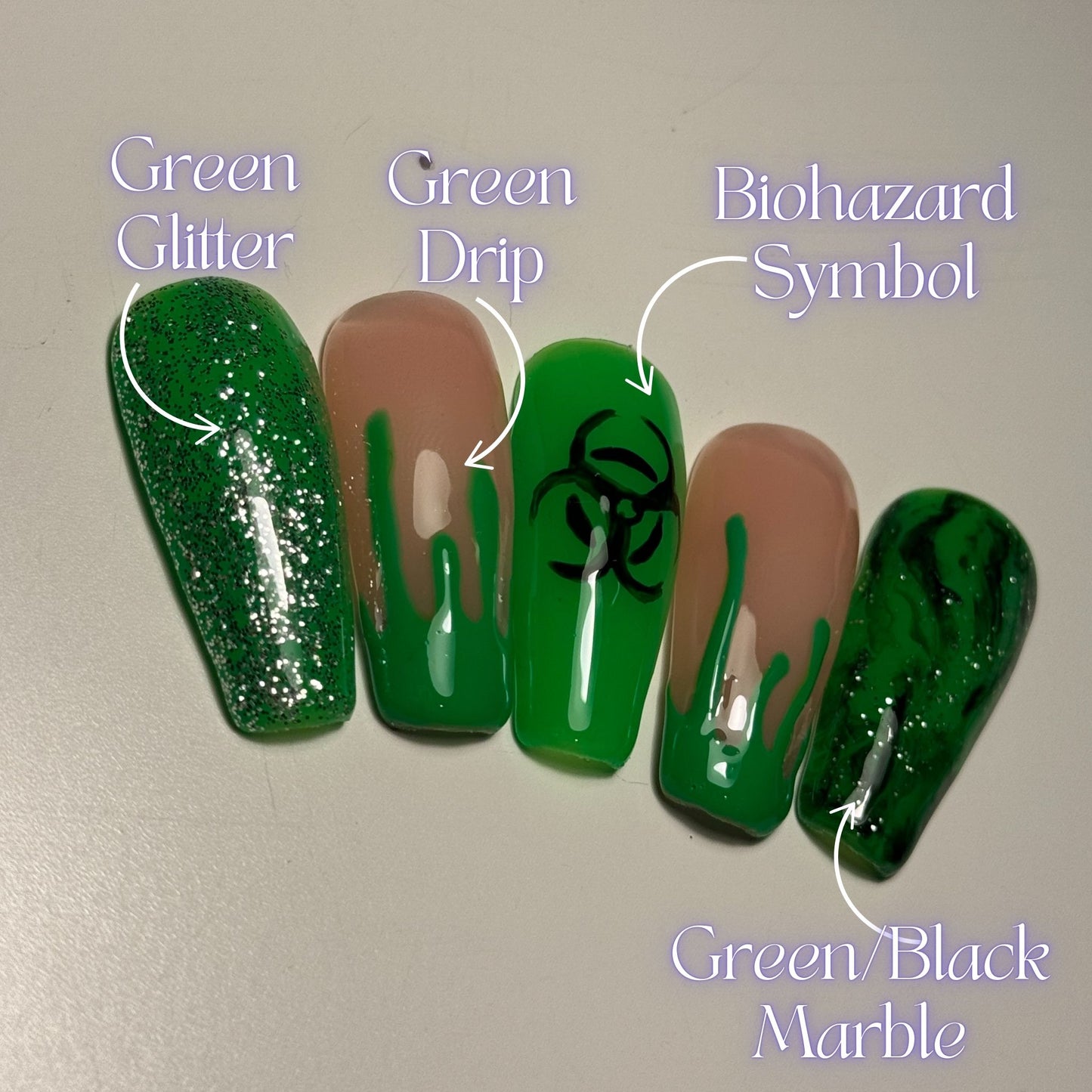 Biohazard - Cosplay, Press On Nails Set, Theme Park Nails, Nerdy Press On Nails, Alternative Nails