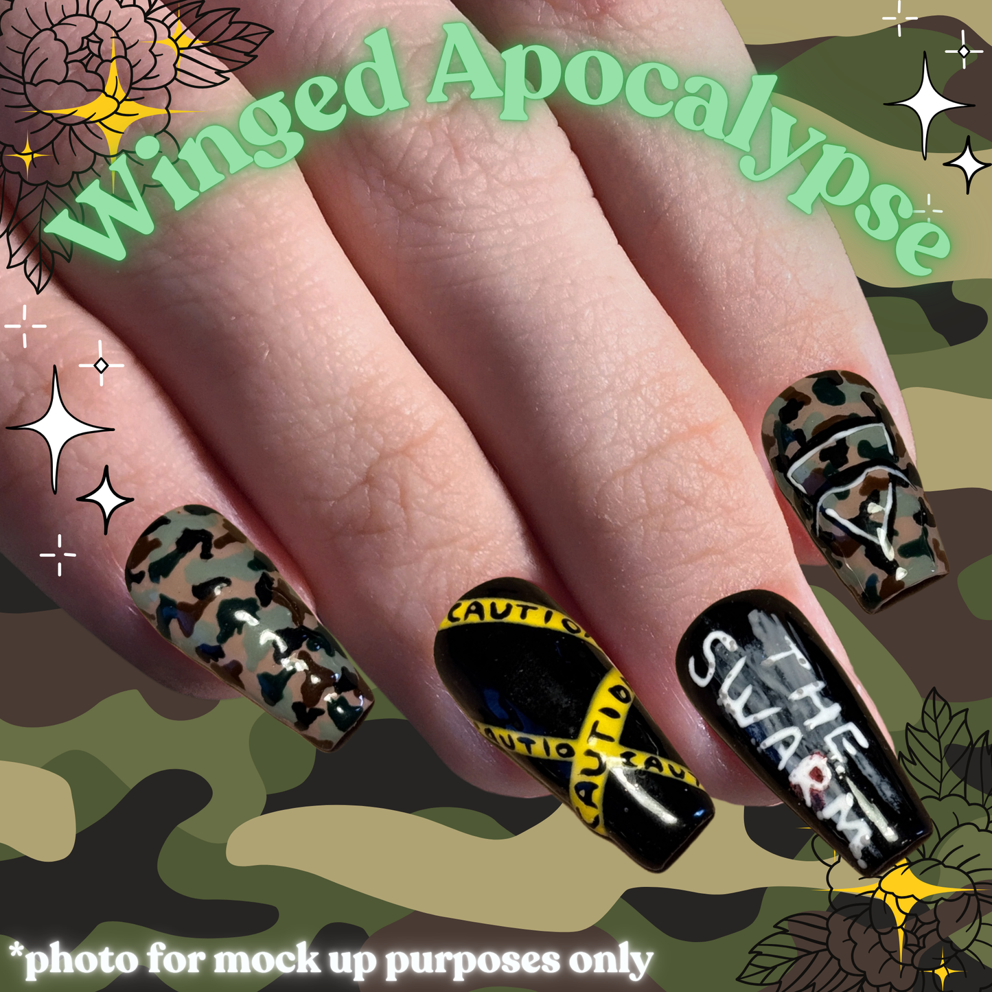 Winged Apocalypse - Cosplay, Press On Nails Set, Theme Park Nails, Nerdy Press On Nails, Alternative Nails