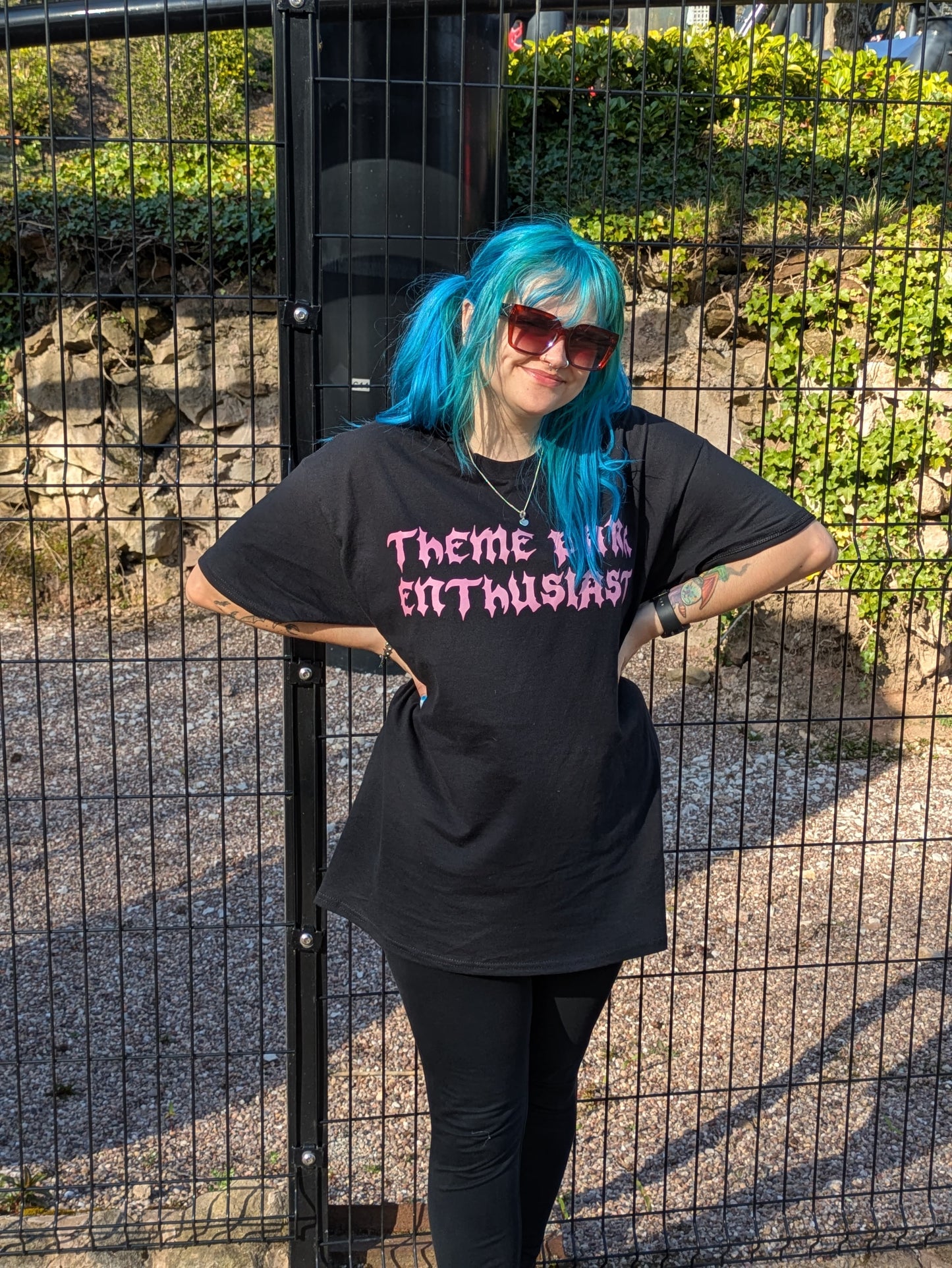 Gothic Style "Theme Park Enthusiast" T-Shirt (Pink Print)