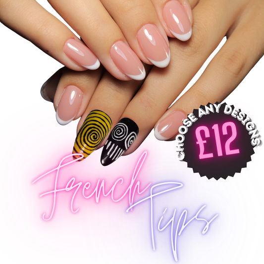 French Tips with Accent Nails - Press On Nails Set, Theme Park Nails, Nerdy Press On Nails, Alternative Nails