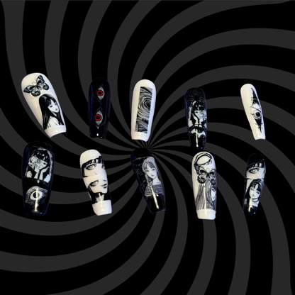 Junji Ito - Cosplay, Press On Nails Set, Horror Nails, Halloween Press Ons, Alternative Nails, Horror Nails, Junji Ito Nails, Manga Nails, Anime Press On Nails