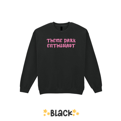 Gothic Style Theme Park Enthusiast Sweatshirt (Pink), Theme Park Apparel, Theme Park Sweatshirt, Plus Size, Rollercoaster Clothes, Rollercoaster Enthusiast Merch