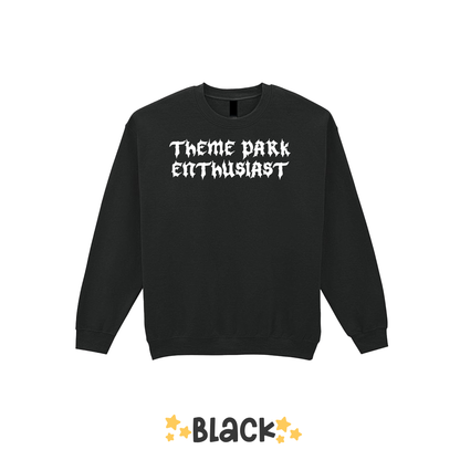 Gothic Style Theme Park Enthusiast Sweatshirt (White), Theme Park Apparel, Theme Park Sweatshirt, Plus Size, Rollercoaster Clothes, Rollercoaster Enthusiast Merch