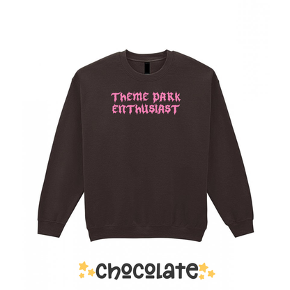 Gothic Style Theme Park Enthusiast Sweatshirt (Pink), Theme Park Apparel, Theme Park Sweatshirt, Plus Size, Rollercoaster Clothes, Rollercoaster Enthusiast Merch