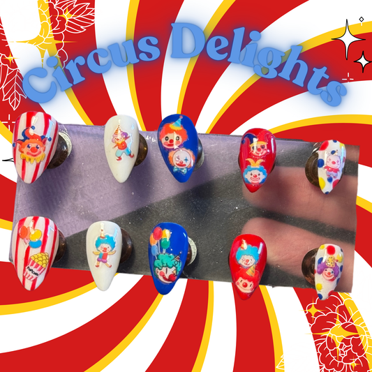 Circus Delights - Cosplay, Press On Nails Set, Horror Nails, Halloween Press Ons, Nerdy Press On Nails, Alternative Nails, Horror Nails, Circus Nails, Clown Nails