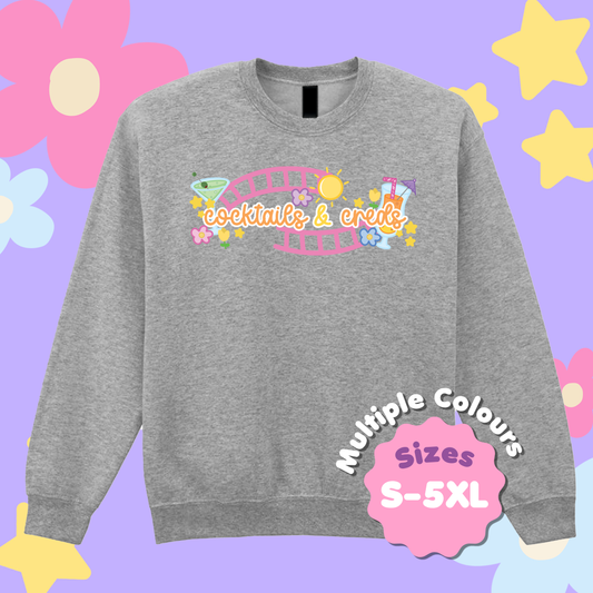 Cocktails & Creds Sweatshirt, Theme Park Apparel, Theme Park Sweatshirt, Plus Size, Rollercoaster Clothes, Rollercoaster Enthusiast Merch