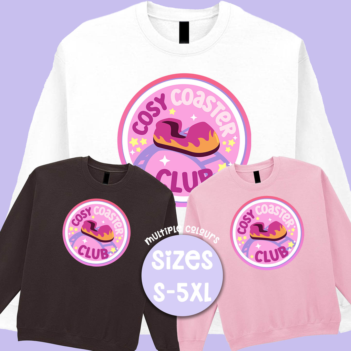 Cosy Coaster Club Sweatshirt, Theme Park Apparel, Theme Park Sweatshirt, Plus Size, Rollercoaster Clothes, Rollercoaster Enthusiast Merch