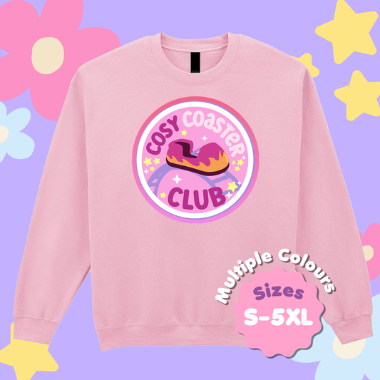 Cosy Coaster Club Sweatshirt, Theme Park Apparel, Theme Park Sweatshirt, Plus Size, Rollercoaster Clothes, Rollercoaster Enthusiast Merch