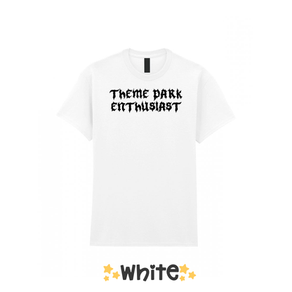 Gothic Style "Theme Park Enthusiast" T-Shirt (Black Print)