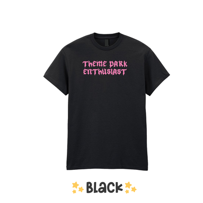 Gothic Style Theme Park Enthusiast T-Shirt (Pink), Theme Park T-Shirt, Rollercoaster Clothes, Rollercoaster Enthusiast Merch T-Shirt, Halloween Theme Park Merch,Theme Park Apparel, Theme Park T-Shirt, Plus Size, Rollercoaster Clothes