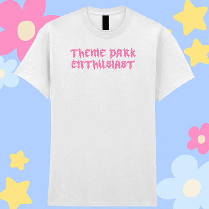 Gothic Style Theme Park Enthusiast T-Shirt (Pink), Theme Park T-Shirt, Rollercoaster Clothes, Rollercoaster Enthusiast Merch T-Shirt, Halloween Theme Park Merch,Theme Park Apparel, Theme Park T-Shirt, Plus Size, Rollercoaster Clothes