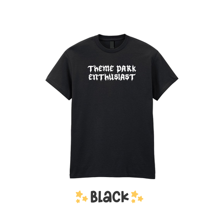 Gothic Style "Theme Park Enthusiast" T-Shirt (White Print)