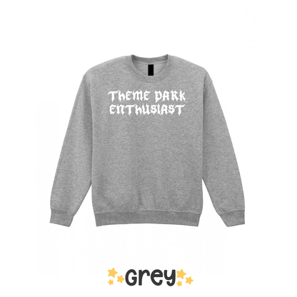 Gothic Style Theme Park Enthusiast Sweatshirt (White), Theme Park Apparel, Theme Park Sweatshirt, Plus Size, Rollercoaster Clothes, Rollercoaster Enthusiast Merch