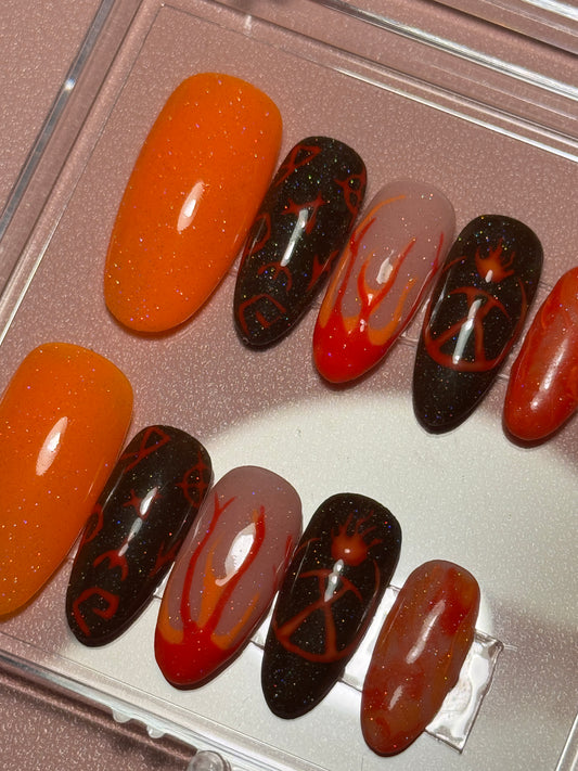 Fire Ritual - Cosplay, Press On Nails Set, Theme Park Nails, Nerdy Press On Nails, Alternative Nails
