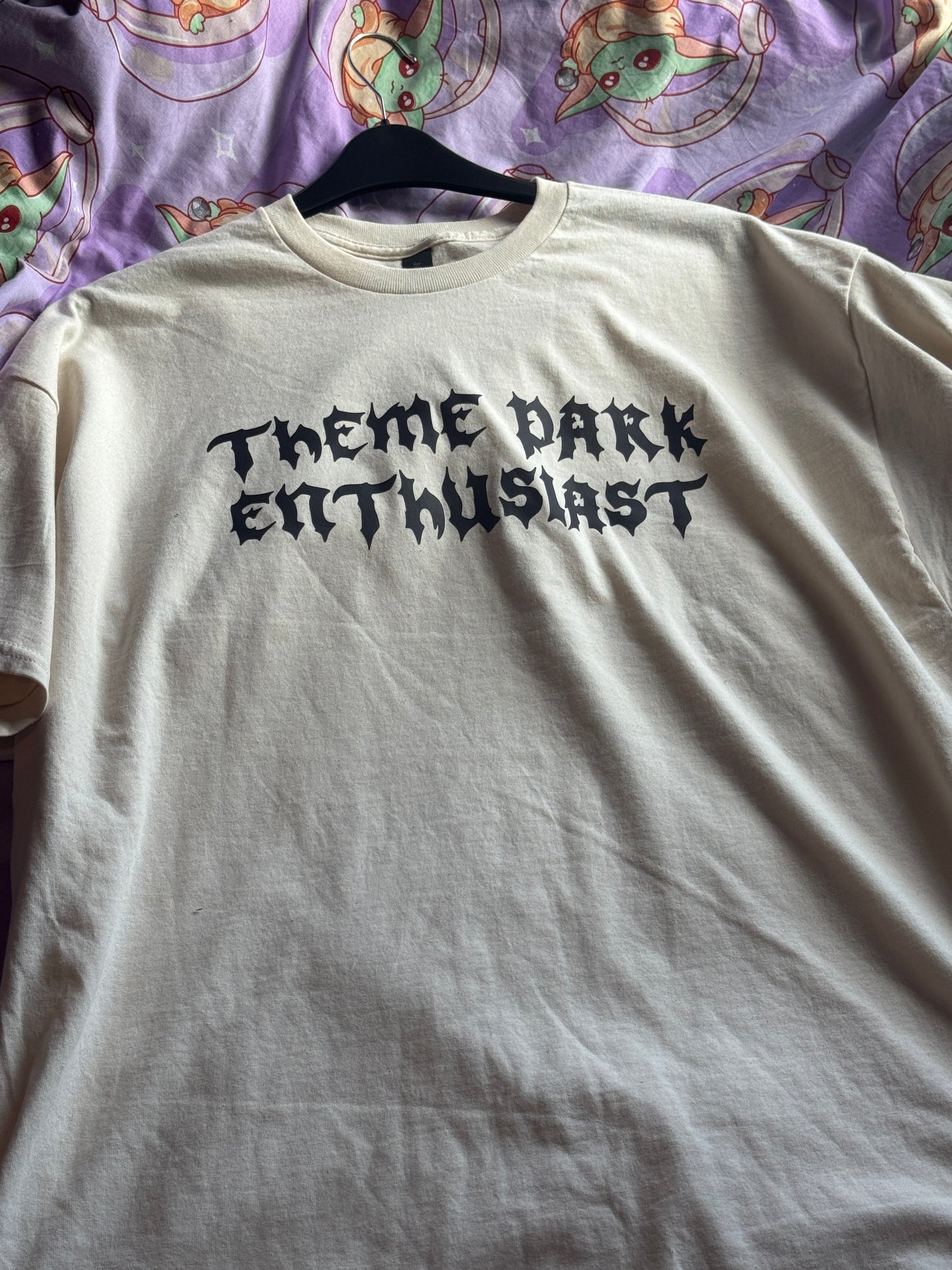 Oopsie! Gothic Style "Theme Park Enthusiast" T-Shirt (Pink Print) (XL, Cream)