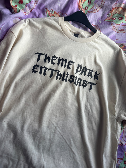 Oopsie! Gothic Style "Theme Park Enthusiast" T-Shirt (Pink Print) (XL, Cream)