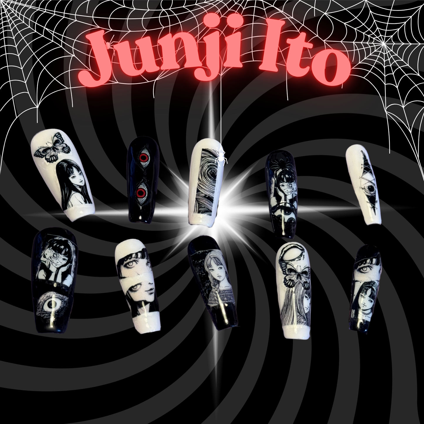 Junji Ito - Cosplay, Press On Nails Set, Horror Nails, Halloween Press Ons, Alternative Nails, Horror Nails, Junji Ito Nails, Manga Nails, Anime Press On Nails