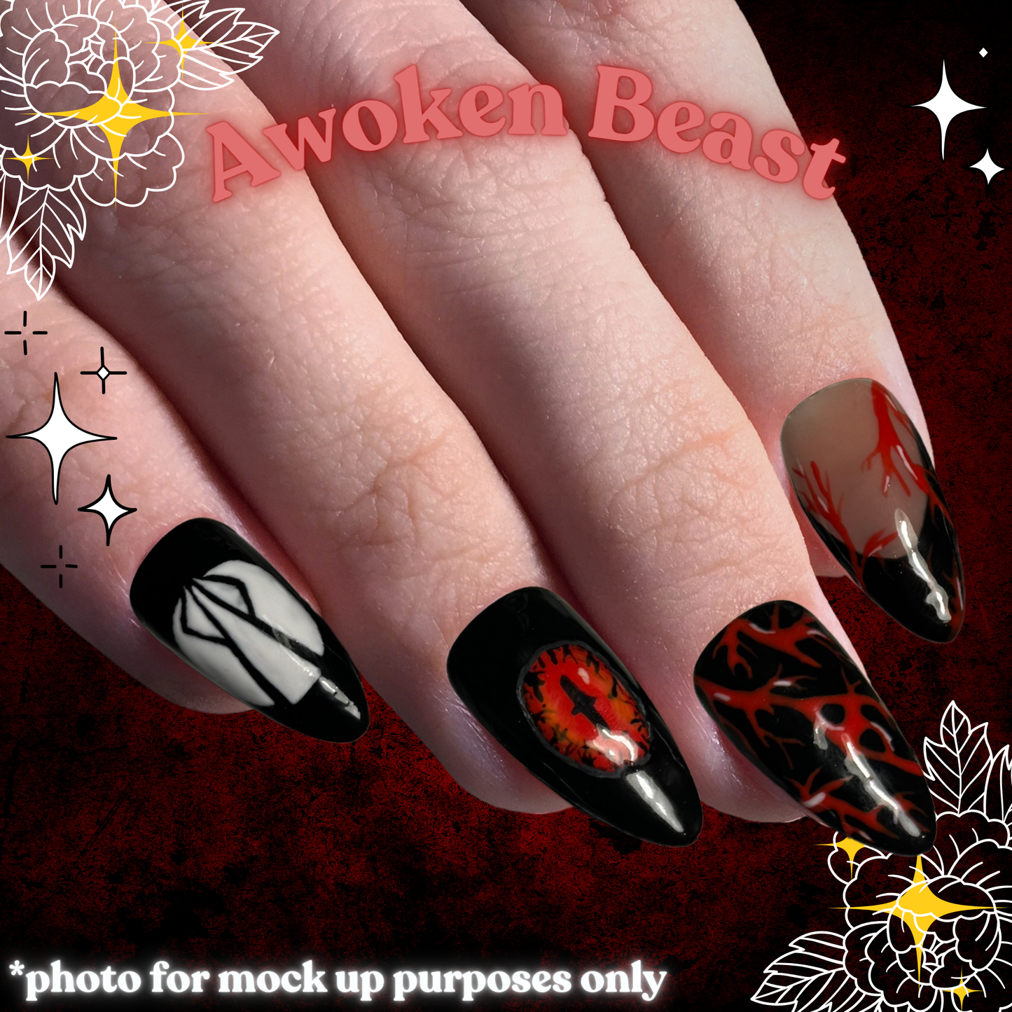 Awoken Beast - Press On Nails Set, Theme Park Nails, Nerdy Press On Nails, Alternative Nails