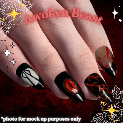 Awoken Beast - Press On Nails Set, Theme Park Nails, Nerdy Press On Nails, Alternative Nails