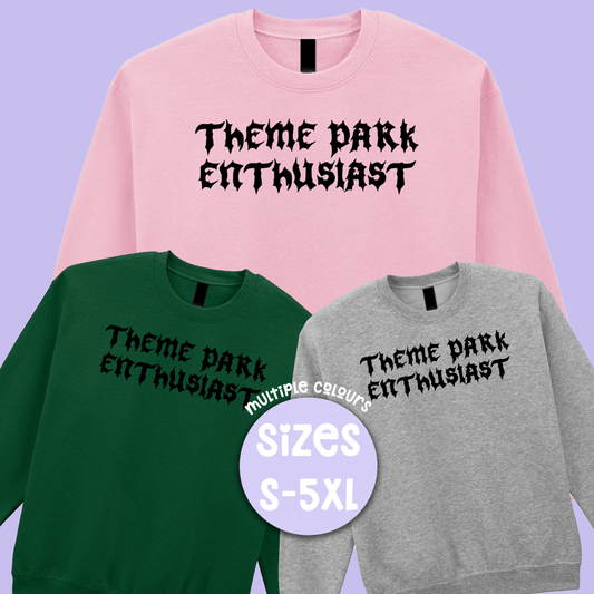Gothic Style Theme Park Enthusiast Sweatshirt (Black), Theme Park Apparel, Theme Park Sweatshirt, Plus Size, Rollercoaster Clothes, Rollercoaster Enthusiast Merch