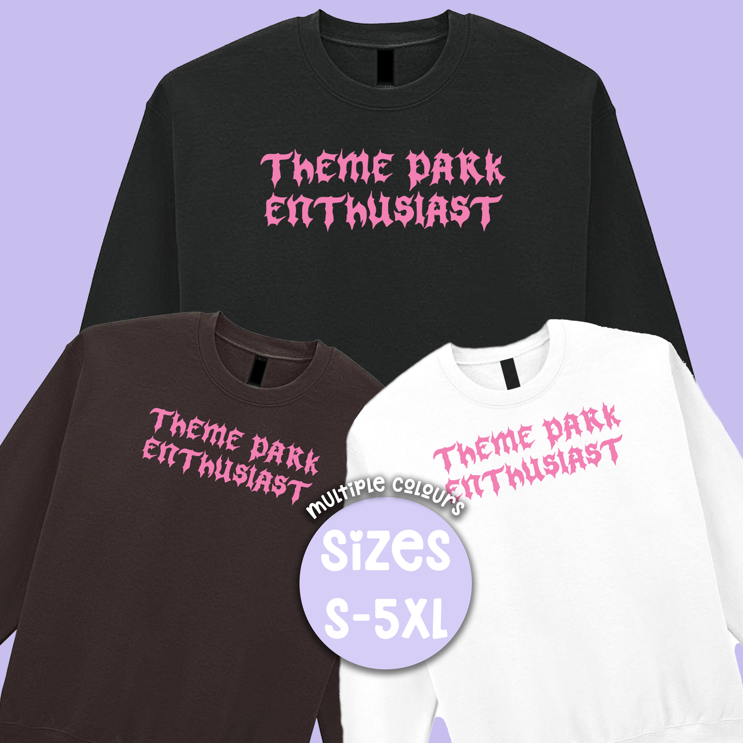 Gothic Style Theme Park Enthusiast Sweatshirt (Pink), Theme Park Apparel, Theme Park Sweatshirt, Plus Size, Rollercoaster Clothes, Rollercoaster Enthusiast Merch