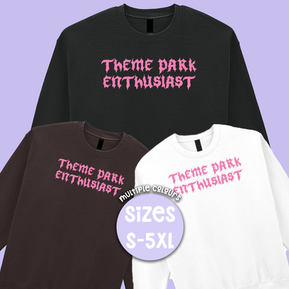 Gothic Style Theme Park Enthusiast Sweatshirt (Pink), Theme Park Apparel, Theme Park Sweatshirt, Plus Size, Rollercoaster Clothes, Rollercoaster Enthusiast Merch