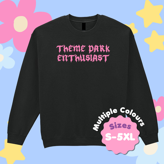 Gothic Style Theme Park Enthusiast Sweatshirt (Pink), Theme Park Apparel, Theme Park Sweatshirt, Plus Size, Rollercoaster Clothes, Rollercoaster Enthusiast Merch