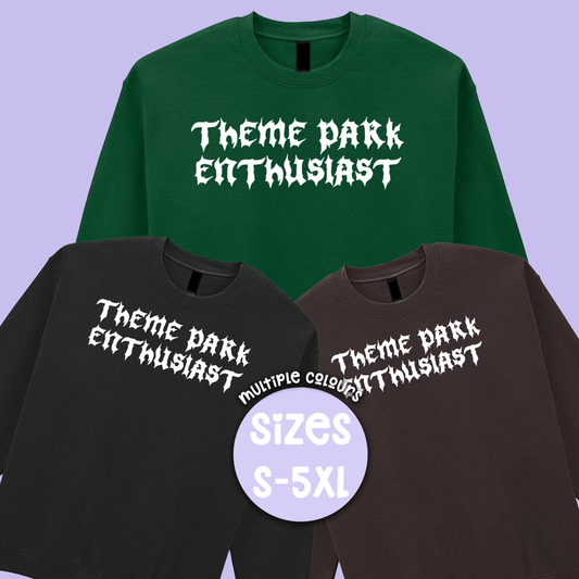 Gothic Style Theme Park Enthusiast Sweatshirt (White), Theme Park Apparel, Theme Park Sweatshirt, Plus Size, Rollercoaster Clothes, Rollercoaster Enthusiast Merch