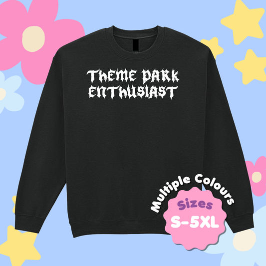 Gothic Style Theme Park Enthusiast Sweatshirt (White), Theme Park Apparel, Theme Park Sweatshirt, Plus Size, Rollercoaster Clothes, Rollercoaster Enthusiast Merch