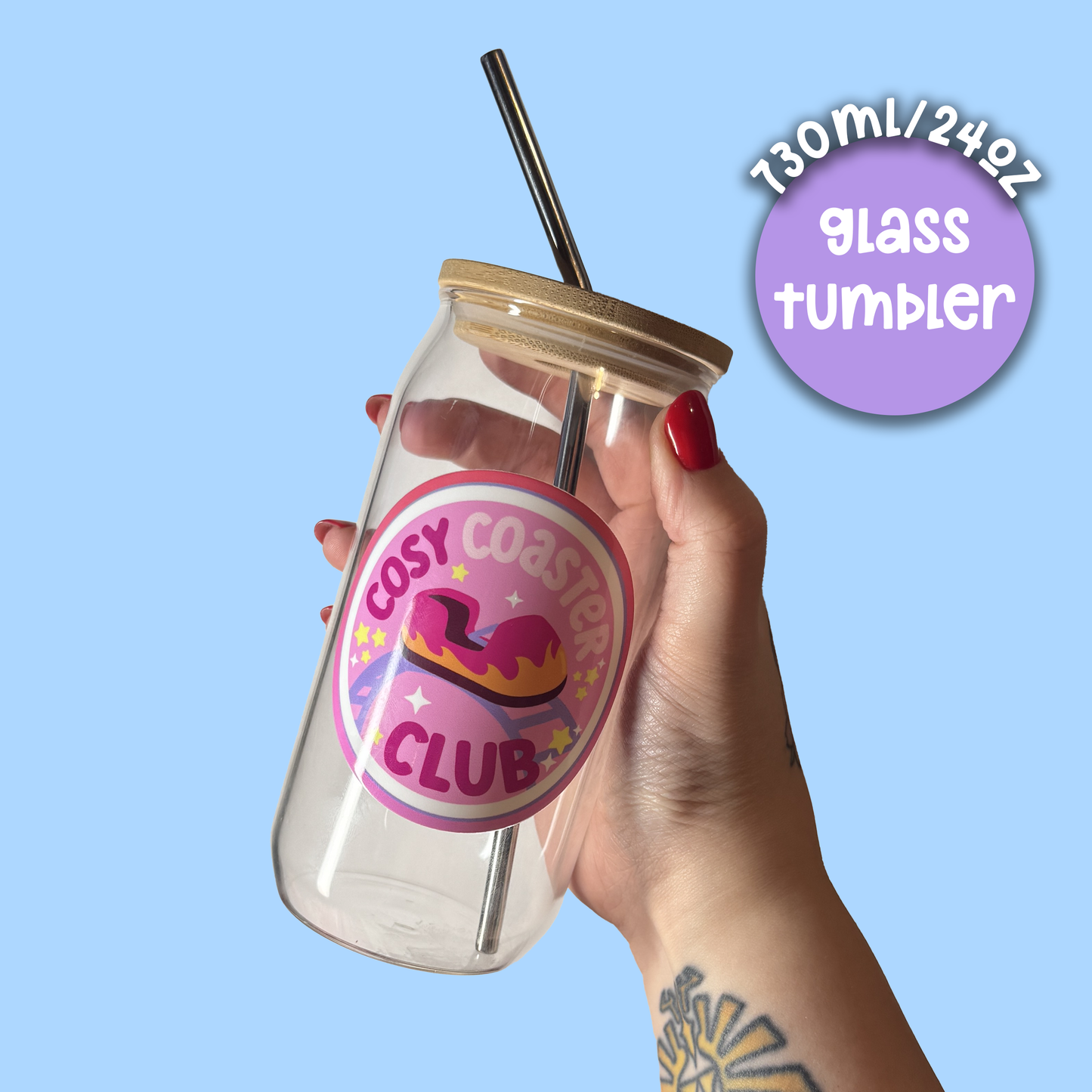 "Cosy Coaster Club" Glass Can Tumbler