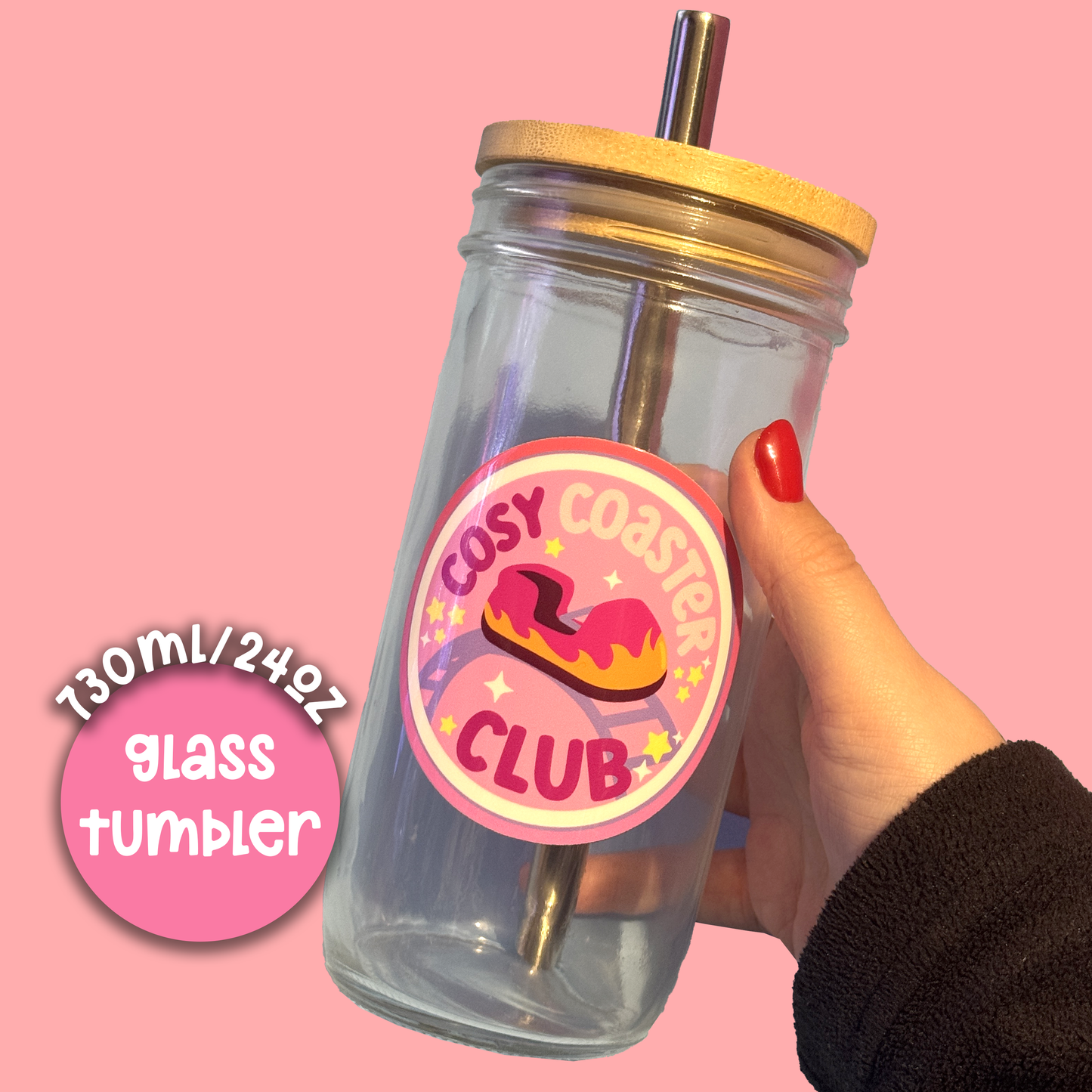 24oz Cosy Coaster Club Glass Tumbler, Theme Park Apparel, Theme Park Lover Drinkware, Rollercoaster Lover Gift, Rollercoaster Enthusiast Merch