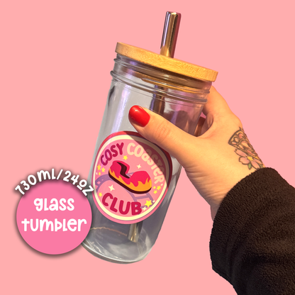 24oz Cosy Coaster Club Glass Tumbler, Theme Park Apparel, Theme Park Lover Drinkware, Rollercoaster Lover Gift, Rollercoaster Enthusiast Merch
