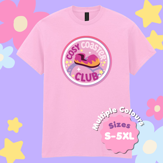 Cosy Coaster Club T-Shirt, Theme Park Apparel, Theme Park T-Shirt, Plus Size, Rollercoaster Clothes, Rollercoaster Enthusiast Merch