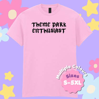 Gothic Style "Theme Park Enthusiast" T-Shirt (Black Print)