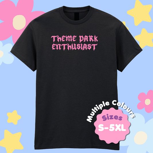 Gothic Style Theme Park Enthusiast T-Shirt (Pink), Theme Park T-Shirt, Rollercoaster Clothes, Rollercoaster Enthusiast Merch T-Shirt, Halloween Theme Park Merch,Theme Park Apparel, Theme Park T-Shirt, Plus Size, Rollercoaster Clothes
