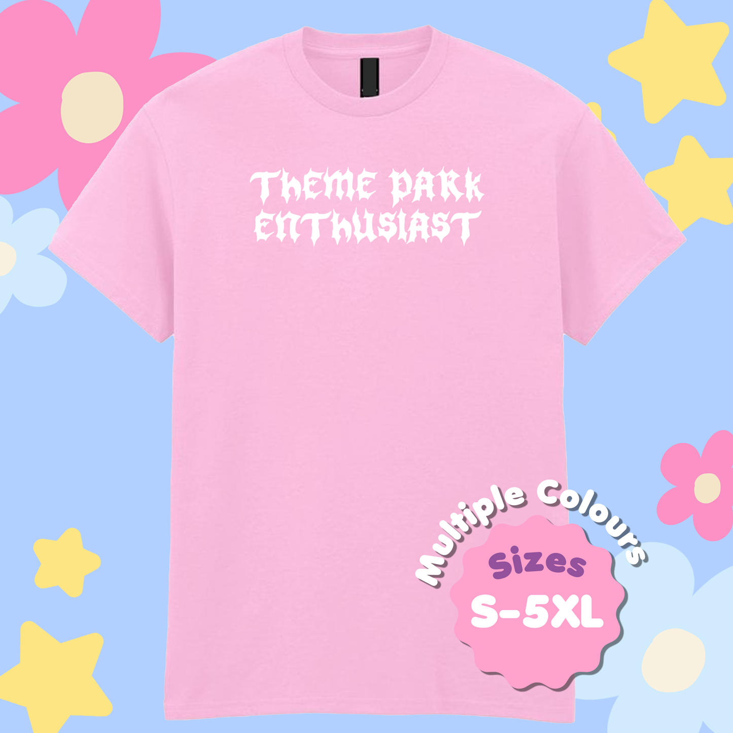 Gothic Style "Theme Park Enthusiast" T-Shirt (White Print)