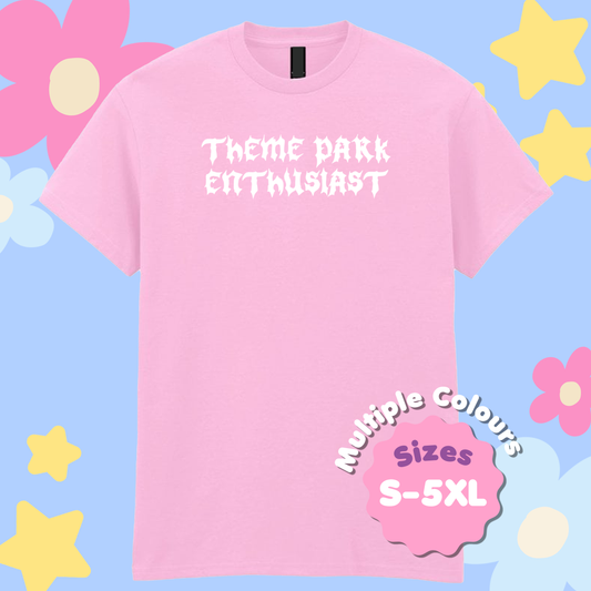 Gothic Style Theme Park Enthusiast T-Shirt (White), Theme Park T-Shirt, Rollercoaster Clothes, Rollercoaster Enthusiast Merch T-Shirt, Halloween Theme Park Merch,Theme Park Apparel, Theme Park T-Shirt, Plus Size, Rollercoaster Clothes