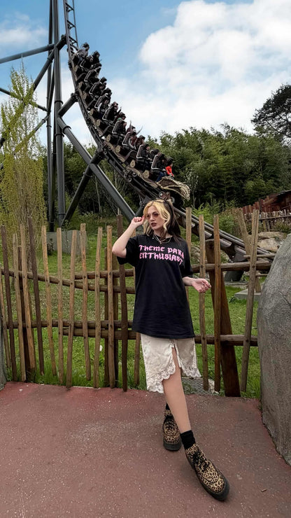 Gothic Style "Theme Park Enthusiast" T-Shirt (Pink Print)