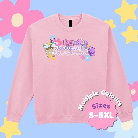 Just A Theme Park Girl Sweatshirt, Theme Park Apparel, Theme Park Sweatshirt, Plus Size, Rollercoaster Clothes, Rollercoaster Enthusiast Merch