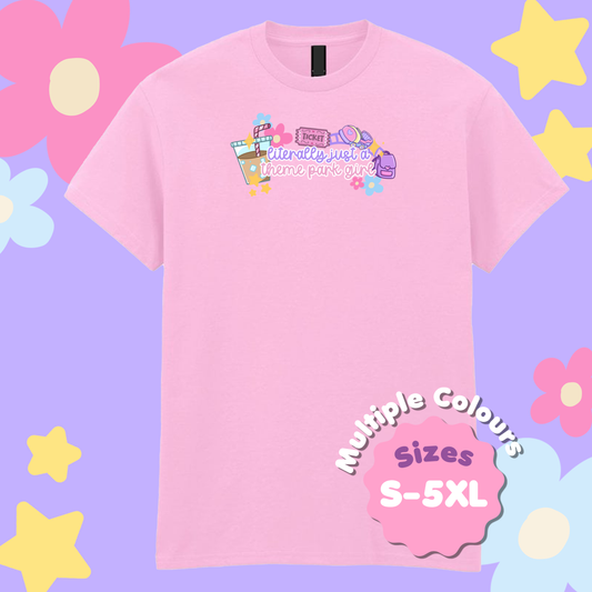 Just a Theme Park Girl T-Shirt, Theme Park Apparel, Theme Park T-Shirt, Plus Size, Rollercoaster Clothes, Rollercoaster Enthusiast Merch