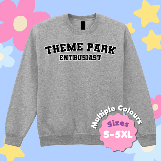 Varsity Theme Park Enthusiast Sweatshirt, Theme Park Apparel, Theme Park Sweatshirt, Plus Size, Rollercoaster Clothes, Rollercoaster Enthusiast Merch