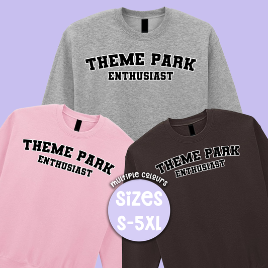 Varsity Theme Park Enthusiast Sweatshirt, Theme Park Apparel, Theme Park Sweatshirt, Plus Size, Rollercoaster Clothes, Rollercoaster Enthusiast Merch (Copy)